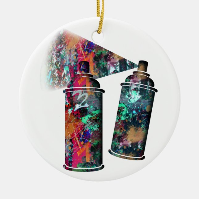 Graffiti and Paint Splatter Spray Cans Ceramic Ornament (Front)