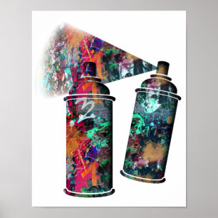 Graffiti and Paint Splatter Spray Cans Poster