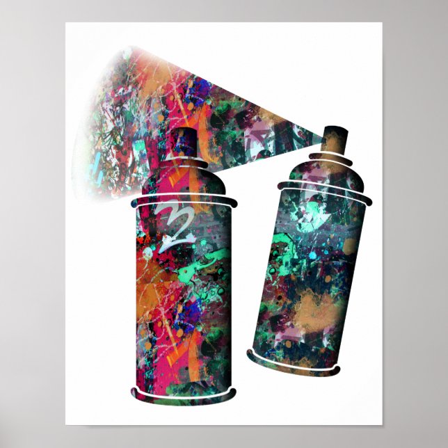 Graffiti and Paint Splatter Spray Cans Poster (Front)