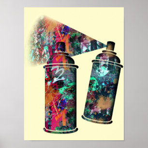 Graffiti and Paint Splatter Spray Cans Poster
