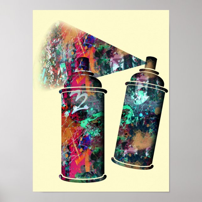 Graffiti and Paint Splatter Spray Cans Poster (Front)