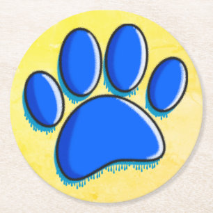 Graffiti Art Dog Paw Print Round Paper Coaster