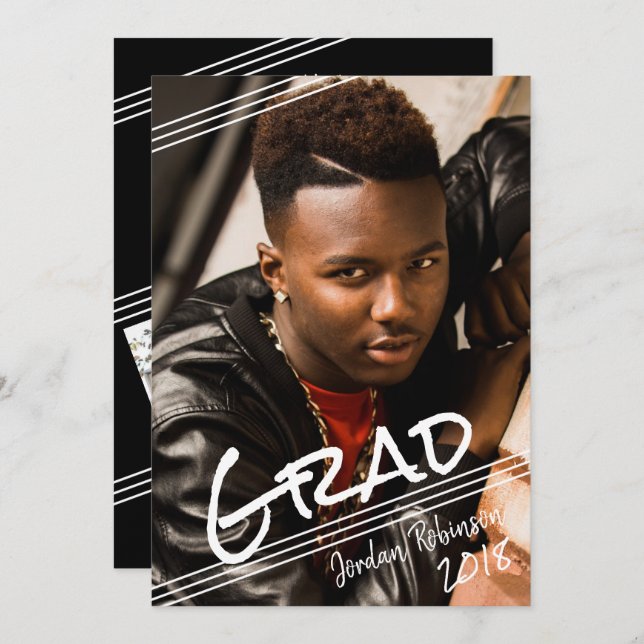 Graffiti Art Hand Lettered GRAD Photo Graduation Invitation (Front/Back)