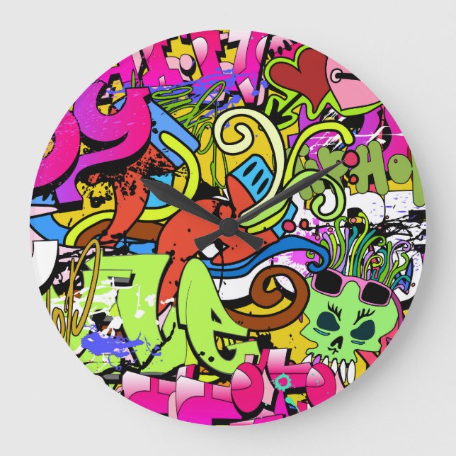 Graffiti Art: Hip-Hop Style Background Large Clock (Front)