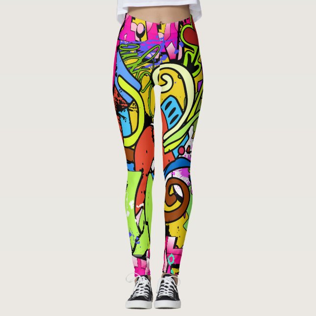 Graffiti Art: Hip-Hop Style Background Leggings (Front)