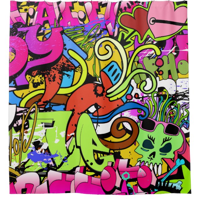 Graffiti Art: Hip-Hop Style Background Shower Curtain (Front)