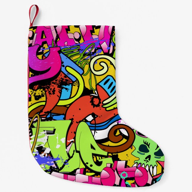 Graffiti Art: Hip-Hop Style Background Small Christmas Stocking (Front)