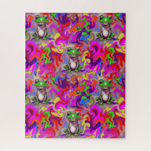 Graffiti Art Psychedelic Frogs Colourful Eclectic Jigsaw Puzzle