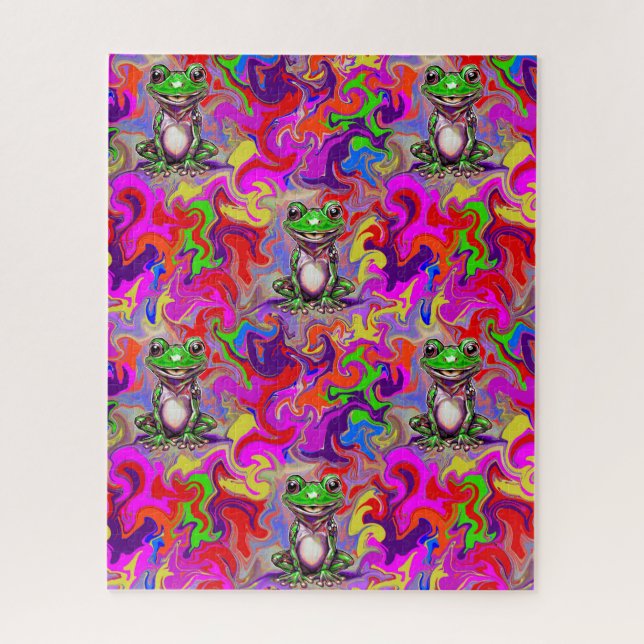Graffiti Art Psychedelic Frogs Colourful Eclectic Jigsaw Puzzle (Vertical)