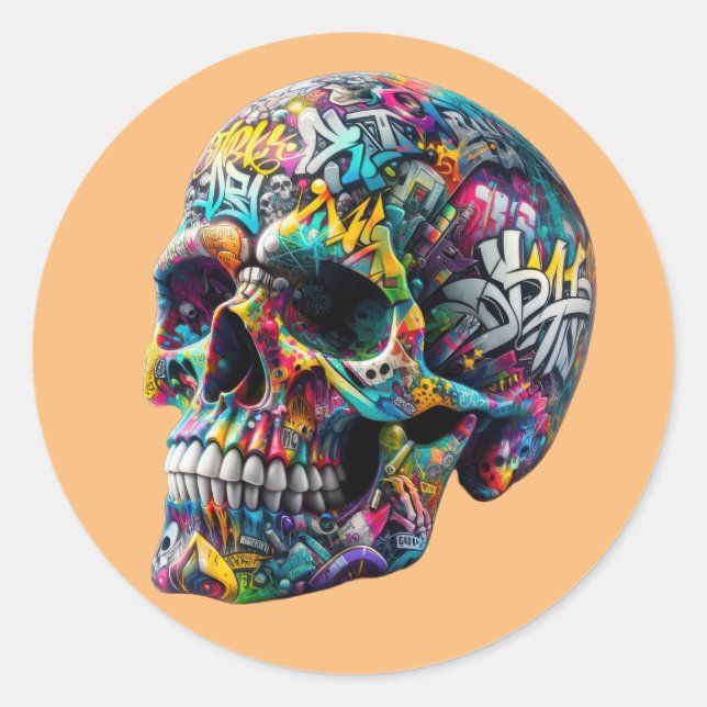 Graffiti Art Skull Classic Round Sticker (Front)