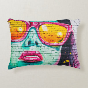 Graffiti art urban street artist pink teal yellow decorative cushion