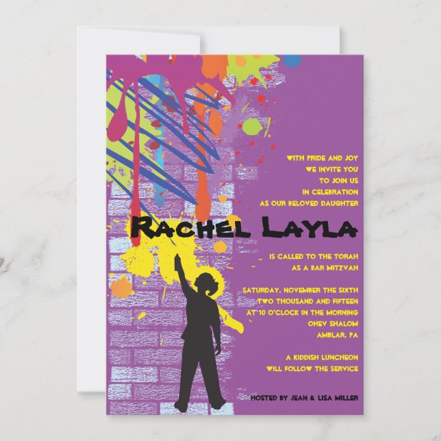 Graffiti Artist Girl Bat Mitzvah Invitation (Front)