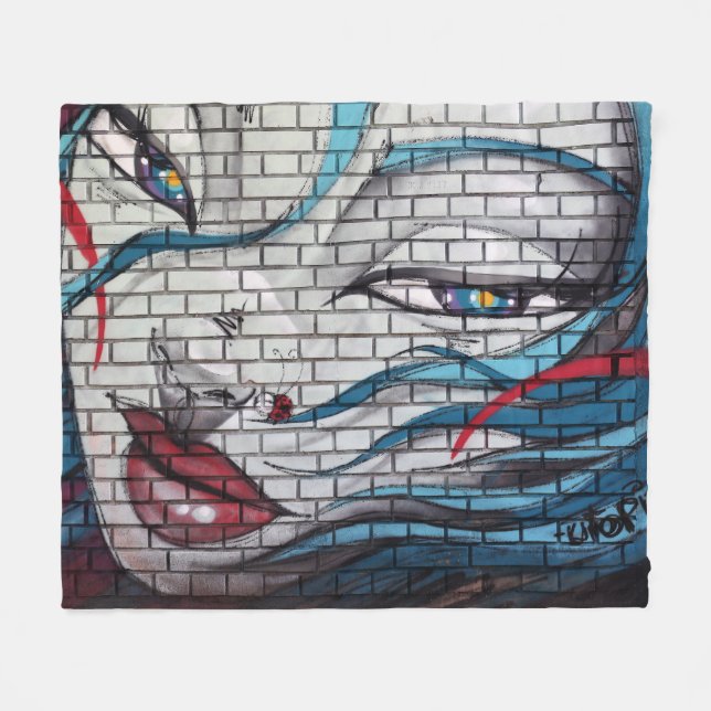 Graffiti Asian Girl Fleece Blanket (Front (Horizontal))