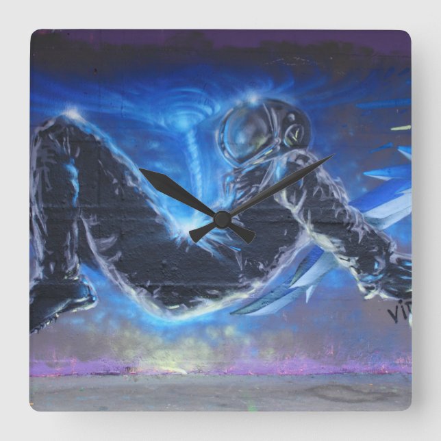 Graffiti Astronaut Square Wall Clock (Front)