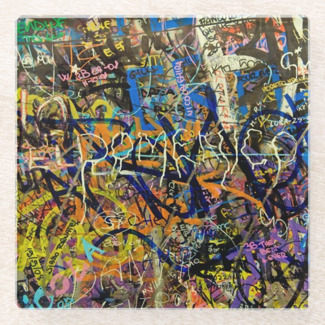 Graffiti Background Glass Coaster (Front)