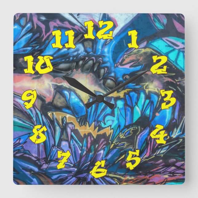 Graffiti Background w/Graffiti Numbers-02 Square Wall Clock (Front)