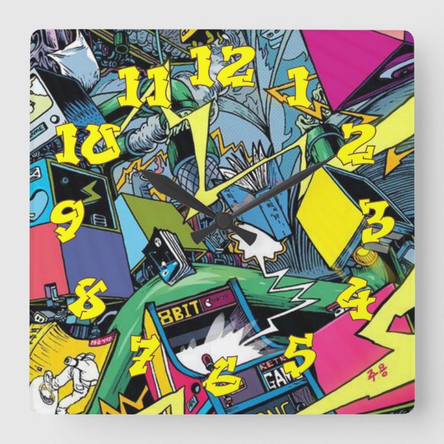 Graffiti Background w/Graffiti Numbers-09 Square Wall Clock (Front)