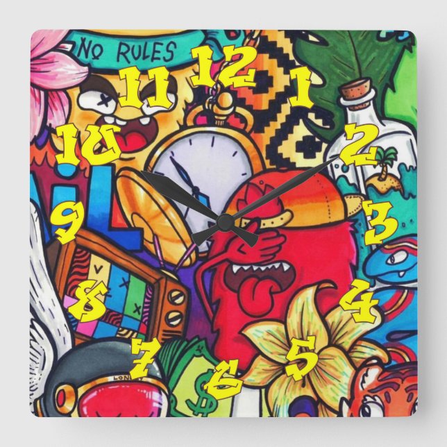 Graffiti Background w/Graffiti Numbers-13 Square Wall Clock (Front)