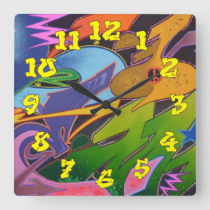 Graffiti Background w/Graffiti Numbers-15 Square Wall Clock