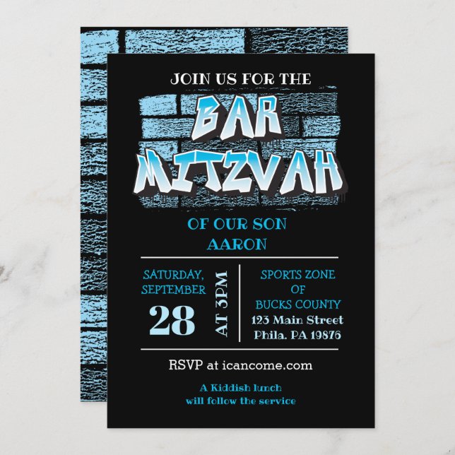 Graffiti Bar Mitzvah Brick Wall Splatter Invite (Front/Back)