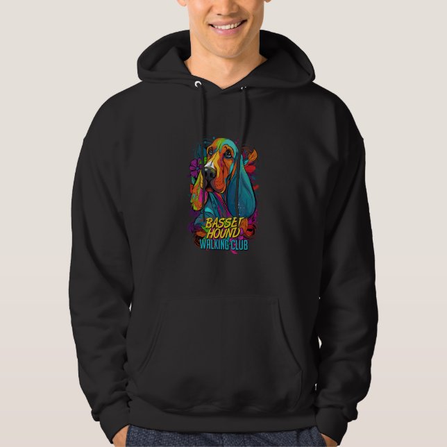 Graffiti Basset Hound Walking Club Street Dog Hoodie (Front)