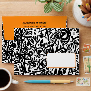 Graffiti Black Orange Birthday Envelope