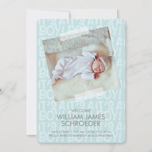 Graffiti Blue Baby Birth Announcement Card (Front)
