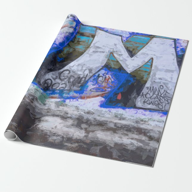 Graffiti Blue Urban Grunge Street Wall Painting Wrapping Paper (Unrolled)