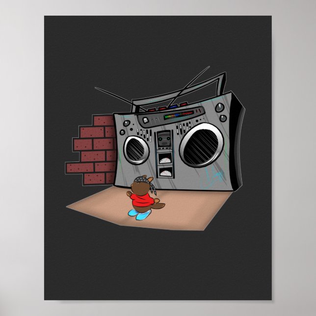 Graffiti Boom Box Break Dance Cartoon  Poster (Front)