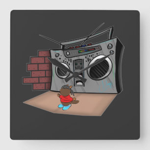 Graffiti Boom Box Break Dance Cartoon Square Wall Clock