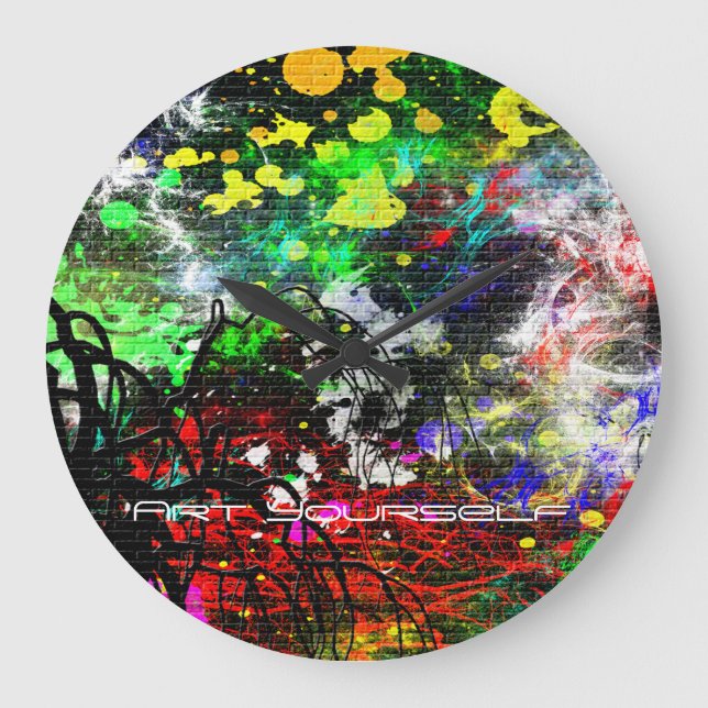 Graffiti Brick Wall Large Clock (Front)
