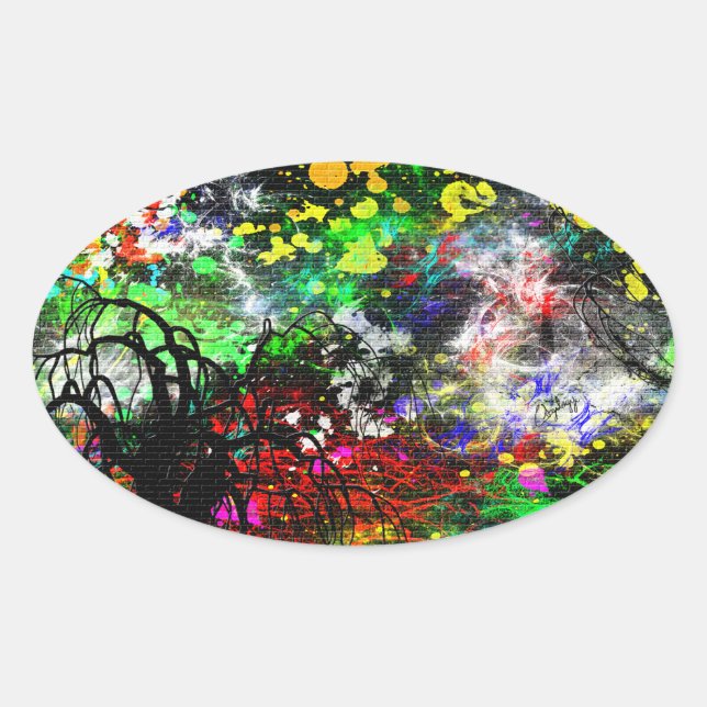 Graffiti Brick Wall Oval Sticker (Front)