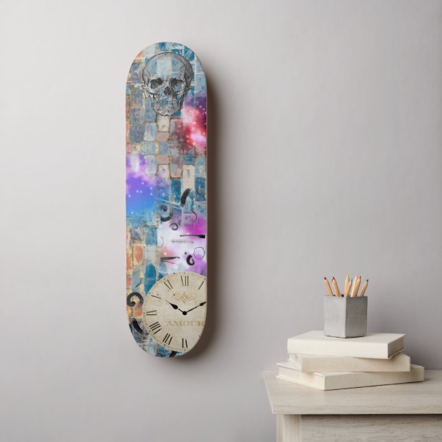 Graffiti, Brick Wall, Skull, Clock, Graphics  Skateboard (Wall Art)