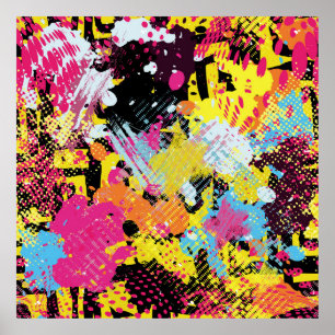 Graffiti bright psychedelic seamless pattern illus poster