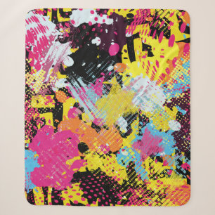 Graffiti bright psychedelic seamless pattern illus sherpa blanket