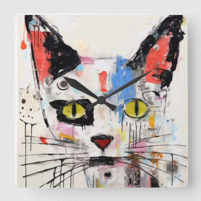 Graffiti Cat Urban Cool Feline Square Wall Clock (Front)