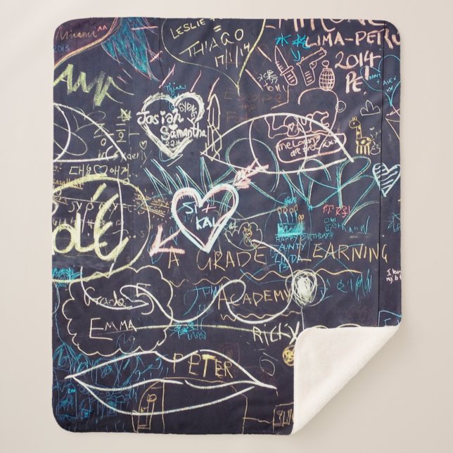 Graffiti chalkboard blackboard love sherpa blanket (Front)