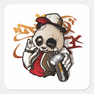 graffiti character cute panda holding a spray pain square sticker