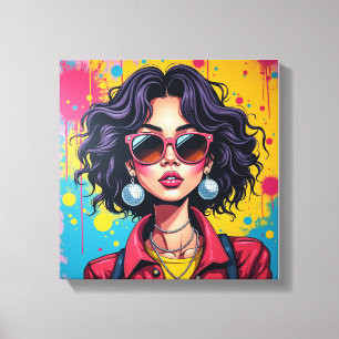 Graffiti Chic Girl Canvas Wall Art for Dorm Room