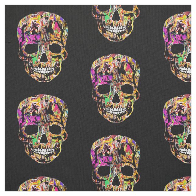 Graffiti covered skull fabric (Swatch)