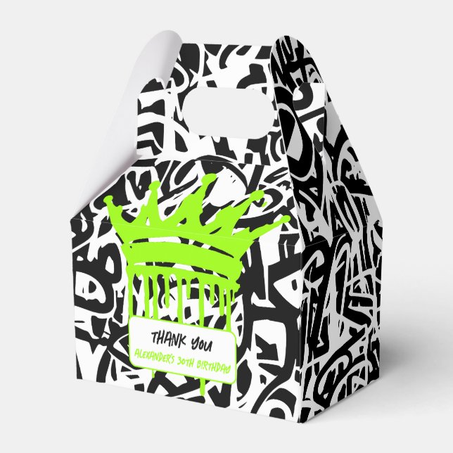 Graffiti Crown Black Green Thank You Birthday Favour Box (Back Side)