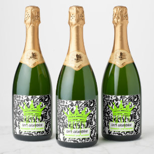 Graffiti Crown Green Let's celebrate Birthday Sparkling Wine Label
