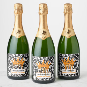 Graffiti Crown Orange Let's celebrate Birthday Sparkling Wine Label