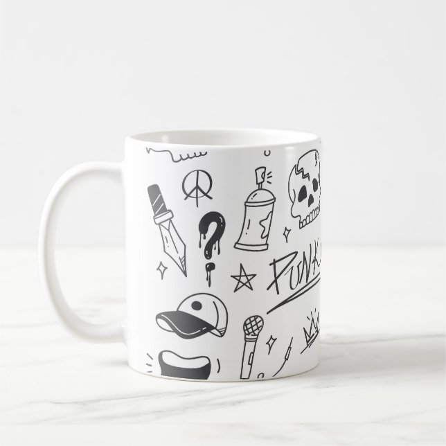 Graffiti Doodles: Punk Music Scribble Coffee Mug (Left)