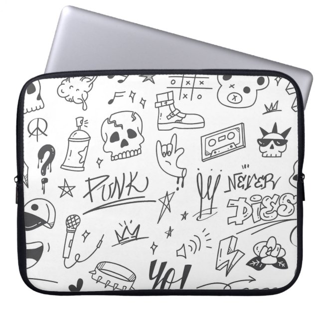 Graffiti Doodles: Punk Music Scribble Laptop Sleeve (Front)