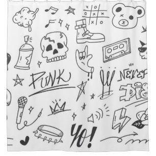 Graffiti Doodles: Punk Music Scribble Shower Curtain