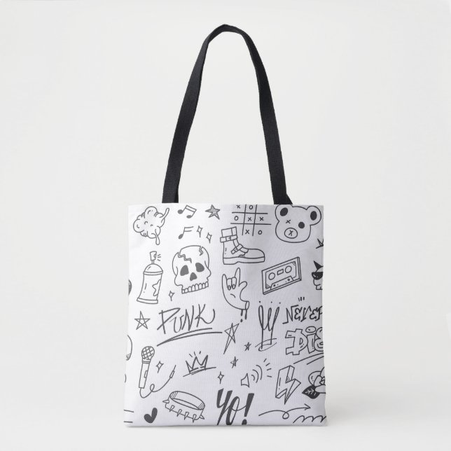 Graffiti Doodles: Punk Music Scribble Tote Bag (Front)