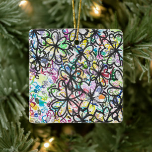 Graffiti Four Leaf Clovers Ceramic Ornament