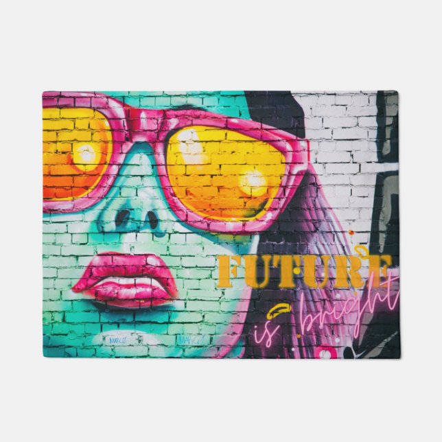 Graffiti Future Is Bright Girl & Sunglasses Doormat (Front)