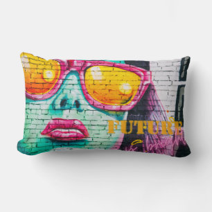Graffiti Future Is Bright Girl & Sunglasses Lumbar Cushion
